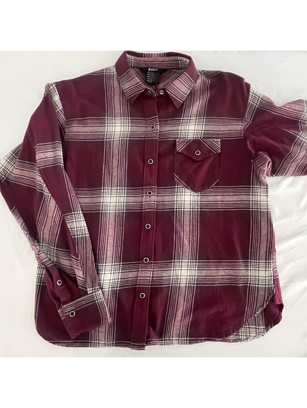 5.11 Burgundy Plaid Snap-Front Flannel Shirt Size Large
